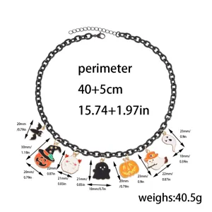 Collier pendentif Halloween en acier inoxydable avec citrouilles et fantomes details precis