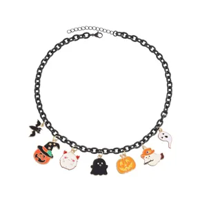 Collier ras de cou gothique Halloween avec pendentifs citrouille et fantome mignon pour femme
