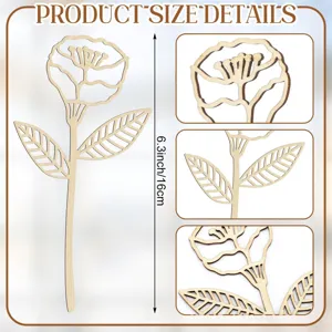 Wooden wildflower decoration detail showing size and close-up views of the laser-cut flower.