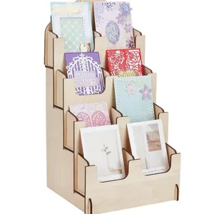 Houten Gelaagde Kaart Display Stand Multiuse Brochure Houder Desktop Organizer Voor Kantoor Thuis