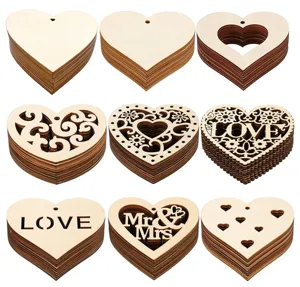 Coeurs en bois ajourés tranches de bois brut bricolage mariage décoration artisanat