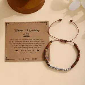 Pulsera trenzada de piedra natural cuentas de acero código Morse regalo cumpleaños.
