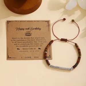 Pulsera trenzada de código Morse con cuentas de piedra natural y acero inoxidable para regalo