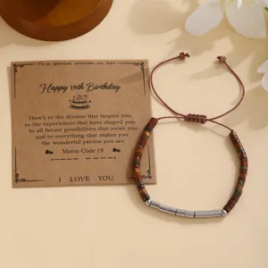 Pulsera trenzada de cumpleaños de piedra natural y acero inoxidable para mujeres