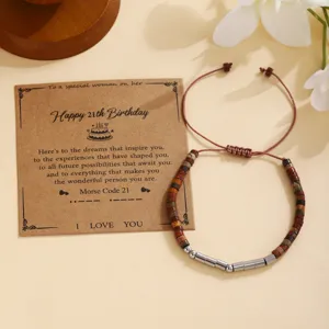 Pulsera trenzada de cumpleaños con piedra natural abalorio acero código morse mujer