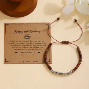 Pulsera trenzada de piedra natural y cuentas de acero inoxidable código morse tarjeta de cumpleaños
