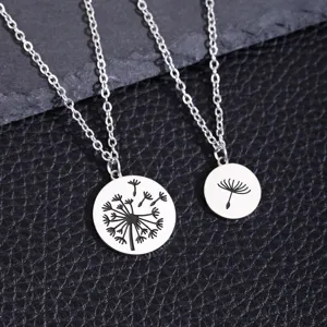 Mode Acier Inoxydable Pissenlit Disque Rond Pendentif Collier Superposé Chaîne Colliers Ensemble Pour Hommes Femmes Bijoux Style Individuel