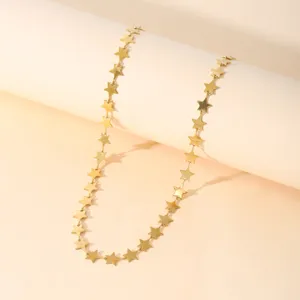 Collana catena stelle dorate in acciaio inossidabile, gioiello moda minimalista donna.