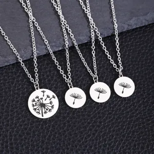 Ensemble de colliers pendentif rond pissenlit en acier inoxydable à quatre motifs.