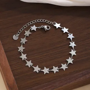 Bracciale catena stella in acciaio inossidabile da donna, gioielli moda argento con estensione.