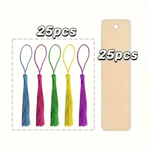 Segnalibri in legno bianchi con nappe colorate set regalo fai da te artigianale 25pz