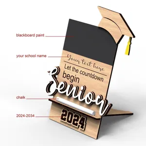 Wooden graduation countdown board blackboard sign with chalk and cap decoration for school party
