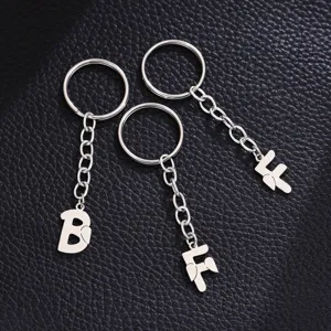 Stainless steel BFF letter friendship keychain set, simple heart bestie keyring jewelry.