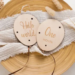 Wooden balloon milestone plaque for baby monthly growth photo props wood decor items