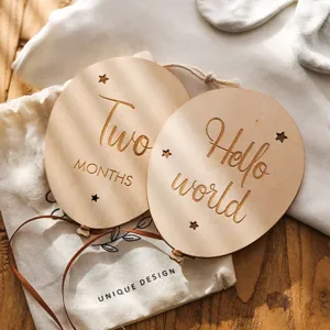 Wooden balloon milestone plaque set, baby monthly growth photo props and nursery hanging decoration.