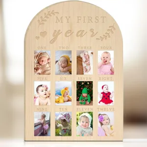 Cornice portafoto in legno per neonato, primo anno, display di crescita e memoria del bambino.