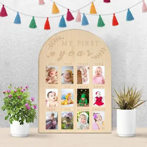 Cornice portafoto in legno per primo anno neonato targa ricordo crescita bambino.