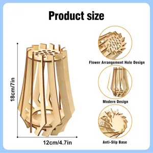 Vase en bois puzzle avec trous de disposition, design moderne, base antidérapante 18cm