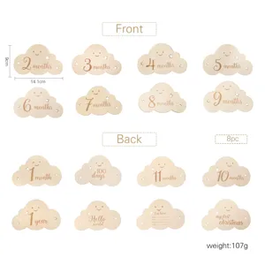 Wooden baby monthly milestone cards cloud double sided photo props baby shower gift set