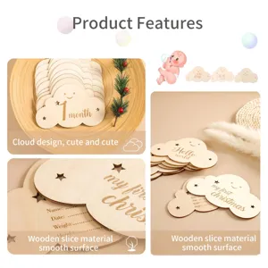 Wooden baby milestone cards cloud shape monthly record photo props newborn memory keepsake