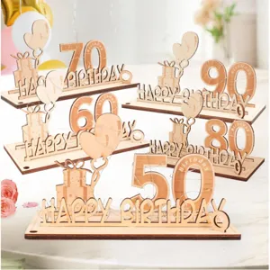 Wooden Birthday Number Sign Table Decoration With LED Fairy Lights Anniversary Party Decor Gift