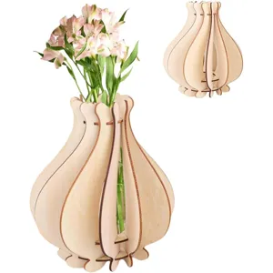 Vase a fleurs en bois de puzzle, etagere decorative pour bouquet de plantes bureau maison.