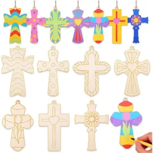 Pendentifs croix en bois non finis artisanat de peinture DIY pour décoration fête enfants