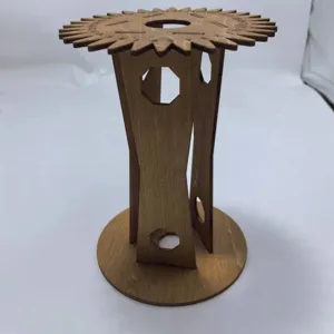Wooden Kumihimo braiding disc stand with vertical pillars and numbered gear top for DIY crafts.