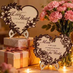 Placa de madera corazón día de la madre decoración regalo texto bendición escritorio