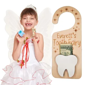 Kinder Holz Zahnfee Türhänger mit Zahntasche für Verlust Zahn Geschenk Zimmer Deko