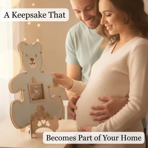 Houten beer echografie fotolijst aandenken baby herinneringsbord detailweergave decoratie.