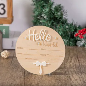 Segnale annuncio nascita neonato in legno hello world pietra miliare foto regalo bimbo