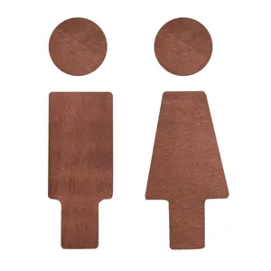 Wooden toilet sign set for bathroom wall decor, rustic male and female restroom door plaques.