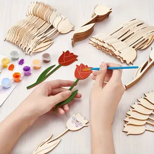 Formes de tulipes en bois brut à peindre pour enfants, kit d'art créatif DIY.