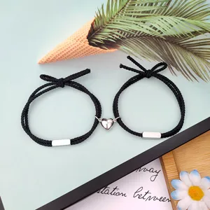 Magnetisches Herz Paar Armbänder Edelstahl Legierung Herz Anhänger Verstellbare Elastische Seil Handschmuck Liebhaber