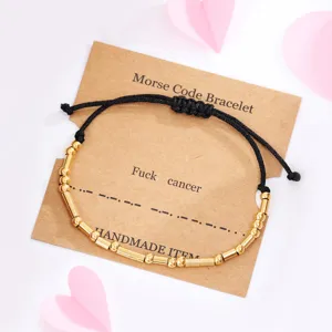 Minimalist Stainless Steel Beads Morse Code Bracelet Handmade Adjustable Wax Cord Woven Charm Friendship Rope Bracelet Gift For Unisex