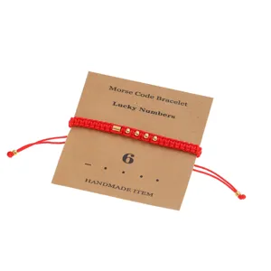 Red braided Morse code number 6 bracelet on kraft card for men and women stylish daily wear
