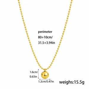 Detailansicht der vergoldeten Kugelkette mit präzisen Maßangaben und Kugel. 80+10cm.