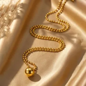 Edelstahl 18K Vergoldet Rundperle Anhänger Halskette Für Damen Lange Perlenkette Schmuck Massive Goldperle Anhänger
