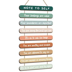 Wooden hanging wall sign with motivational quotes, pastel slat plaque for home decor