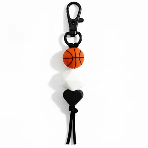 Sports style basketball silicone beads keychain bag charm and phone accessory pendant.