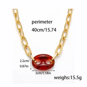 Collar de cadena dorada elegante con colgante de resina roja joyería de moda 40cm