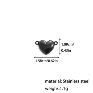 Stainless steel heart magnetic clasp DIY jewelry finding black finish size detail view