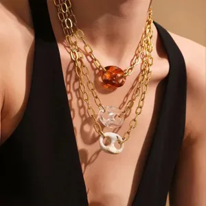 Collar de Pendiente de Grano de Café Nariz de Cerdo de Acrílico Exagerado para Mujer Cadena de Eslabones de Aleación de Aluminio Joyería de Moda