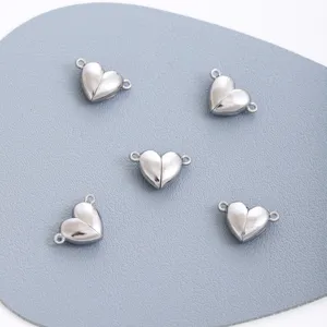 Stainless steel heart magnetic jewelry clasp detail, silver DIY accessory components.