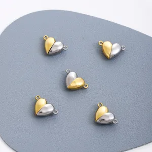 Stainless steel heart magnetic charms DIY jewelry making accessories gold silver two tone