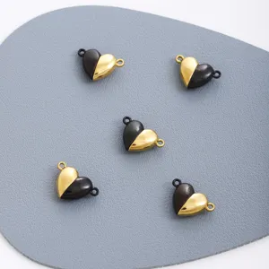 Stainless steel magnetic heart charms for DIY jewelry making, black and gold split heart pendant