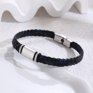 Bracciale unisex intrecciato in pelle PU e acciaio inossidabile con piastra personalizzata.