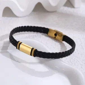Bracciale Intrecciato in Pelle PU e Acciaio Inossidabile Minimalista Per Uomo Donna Braccialetto con Chiusura Quadrata Geometrica Gioielli da Pendolare Regalo