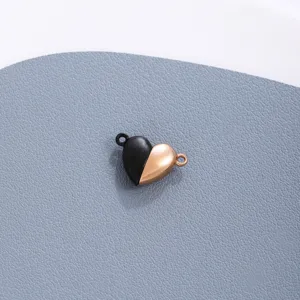 Stainless steel magnetic heart charm, black and rose gold finish for DIY jewelry crafting details.